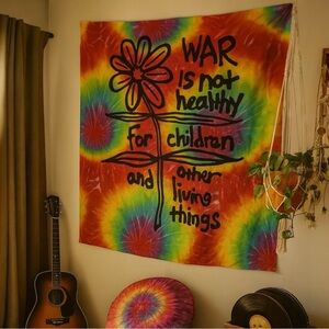 Vintage Hippie Tie Dye WAR Not Healthy Peace Tapestry Wall Hanging Boho Curtain
